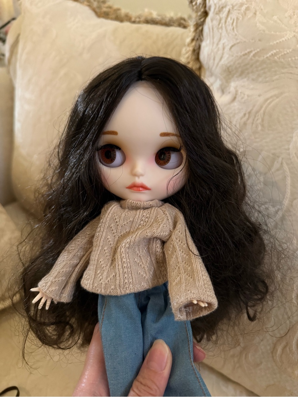 BLYTHE inspired Women Hair Doll Wig - Dark Brown Long Curly Hair - Picture 5 of 6